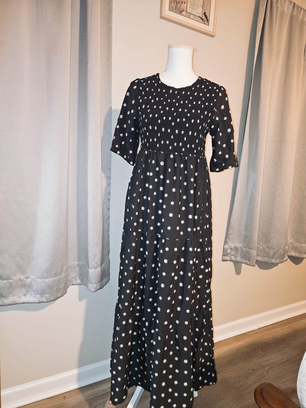Simply Southern Black Maxi Dress with White Floral Dots